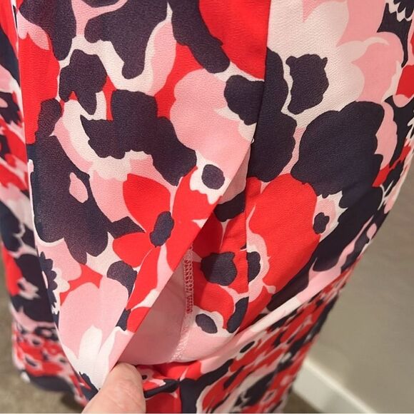 Michael Kors V-Neck Floral Dress Short Sleeve Pockets Pink Red Blue Size 4 NWT - Picture 7 of 16
